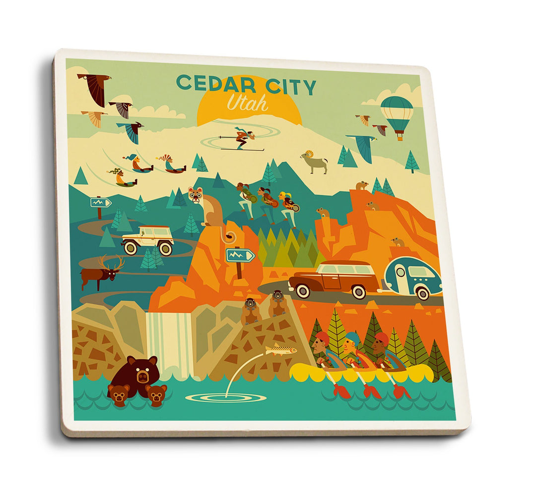 Coasters (Cedar City, Utah, Mountain, Geometric, Lantern Press Artwork) Lifestyle-Coaster Lantern Press 