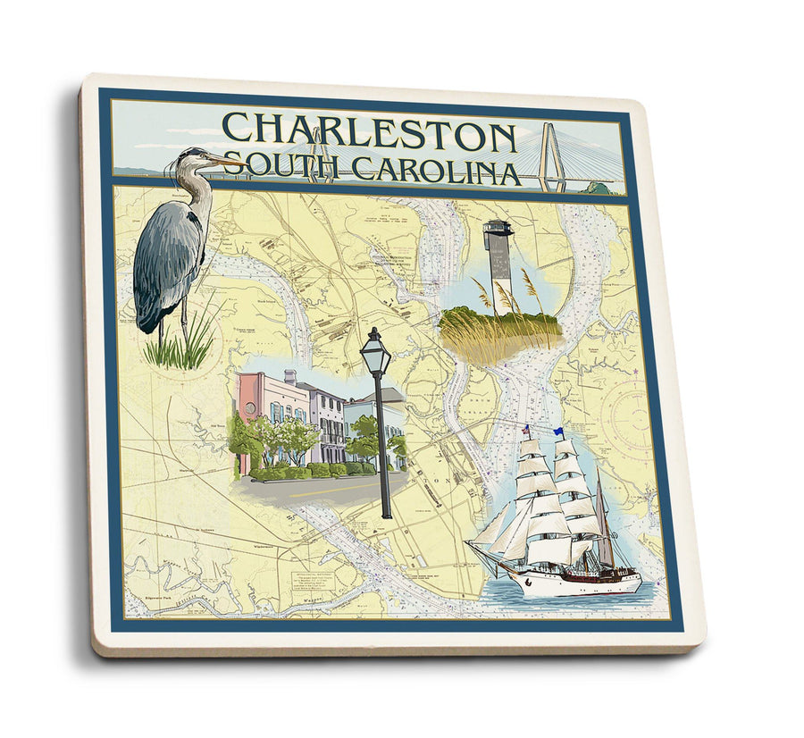 Coasters (Charleston, South Carolina, Nautical Chart, Lantern Press Artwork) Lifestyle-Coaster Lantern Press 