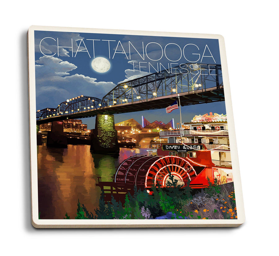 Coasters (Chattanooga, Tennessee, Skyline at Night, Lantern Press Artwork) Lifestyle-Coaster Lantern Press 
