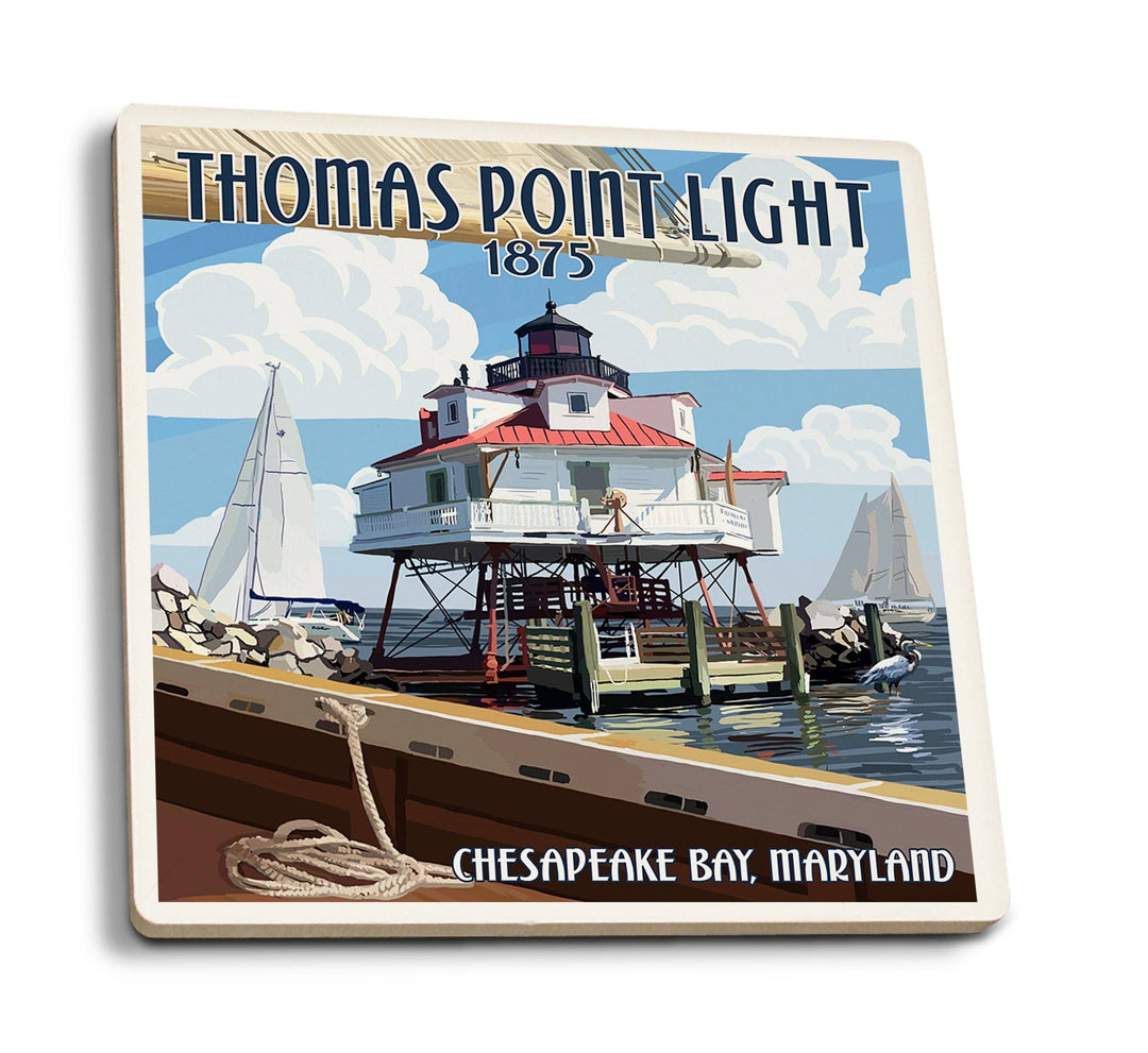 Coasters (Chesapeake Bay, Maryland, Thomas Point Light, Lantern Press Artwork) Lifestyle-Coaster Lantern Press 