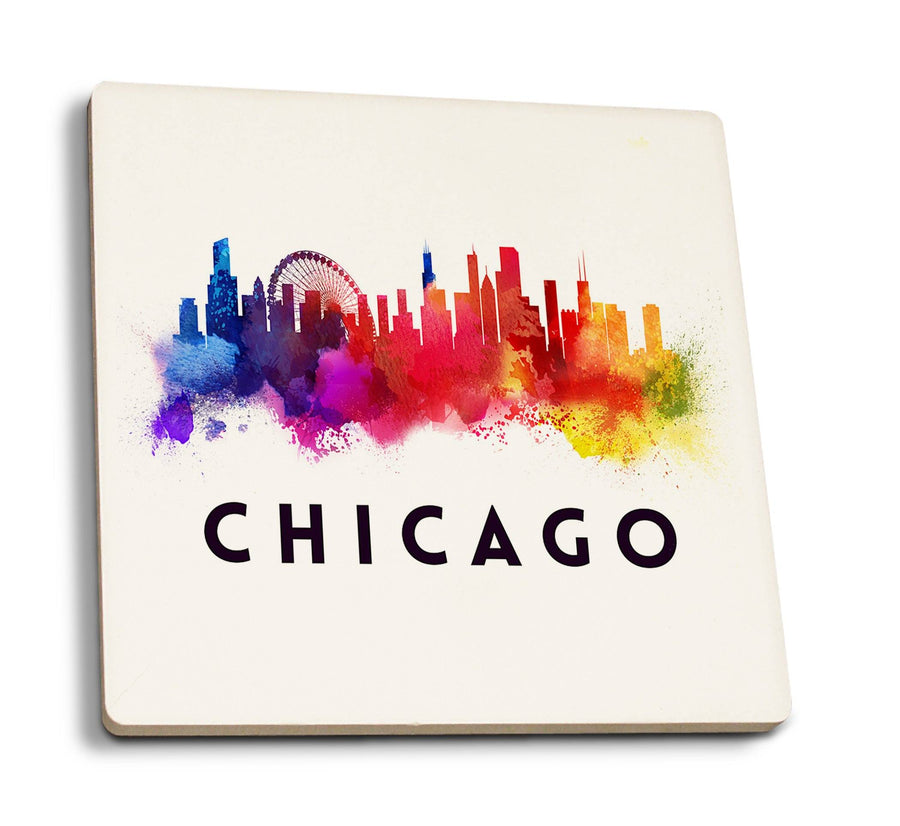 Coasters (Chicago, Illinois, Skyline Abstract, Lantern Press Artwork) Lifestyle-Coaster Lantern Press 