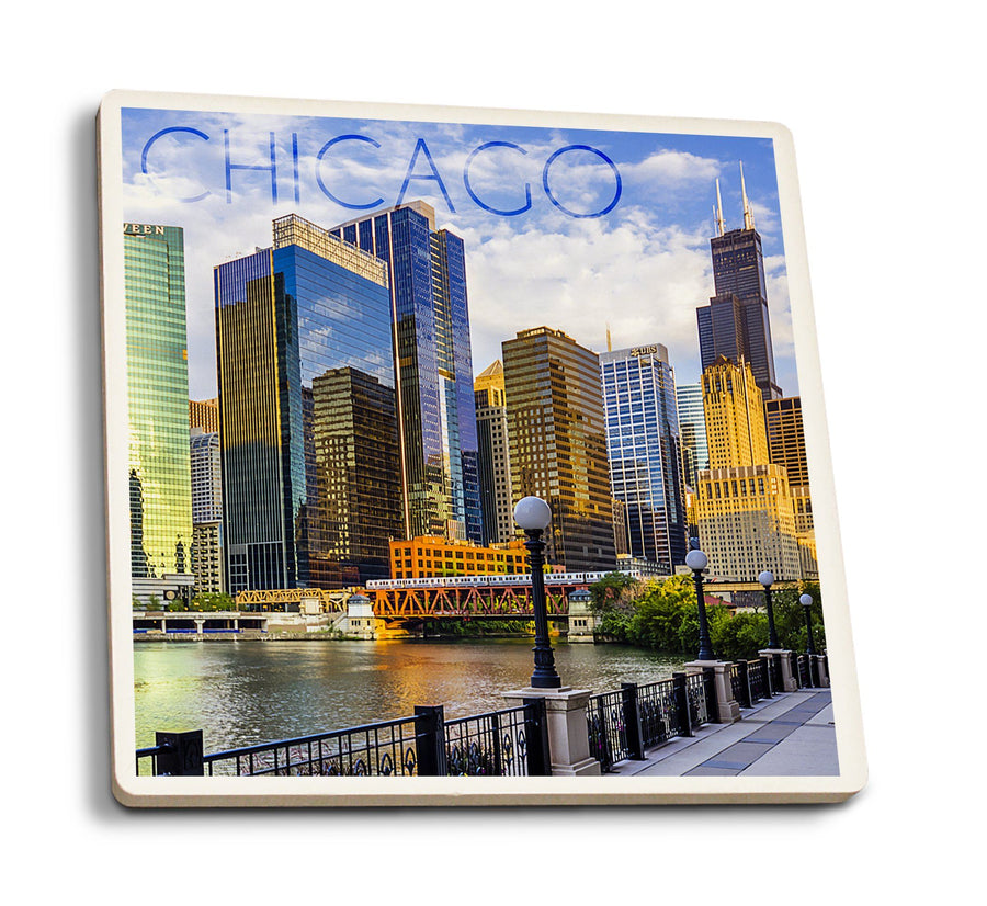 Coasters (Chicago, Illinois, Skyline and River, Lantern Press Photography) Lifestyle-Coaster Lantern Press 
