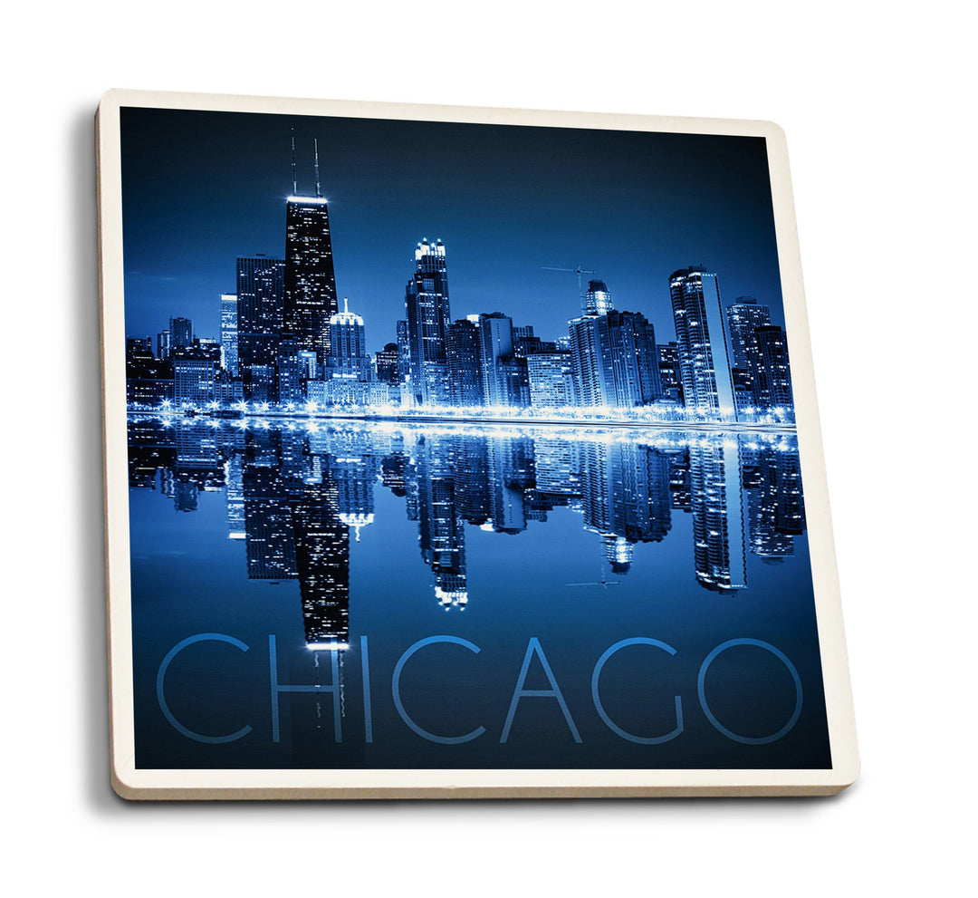 Coasters (Chicago, Illinois, Skyline at Night, Lantern Press Photography) Lifestyle-Coaster Lantern Press 