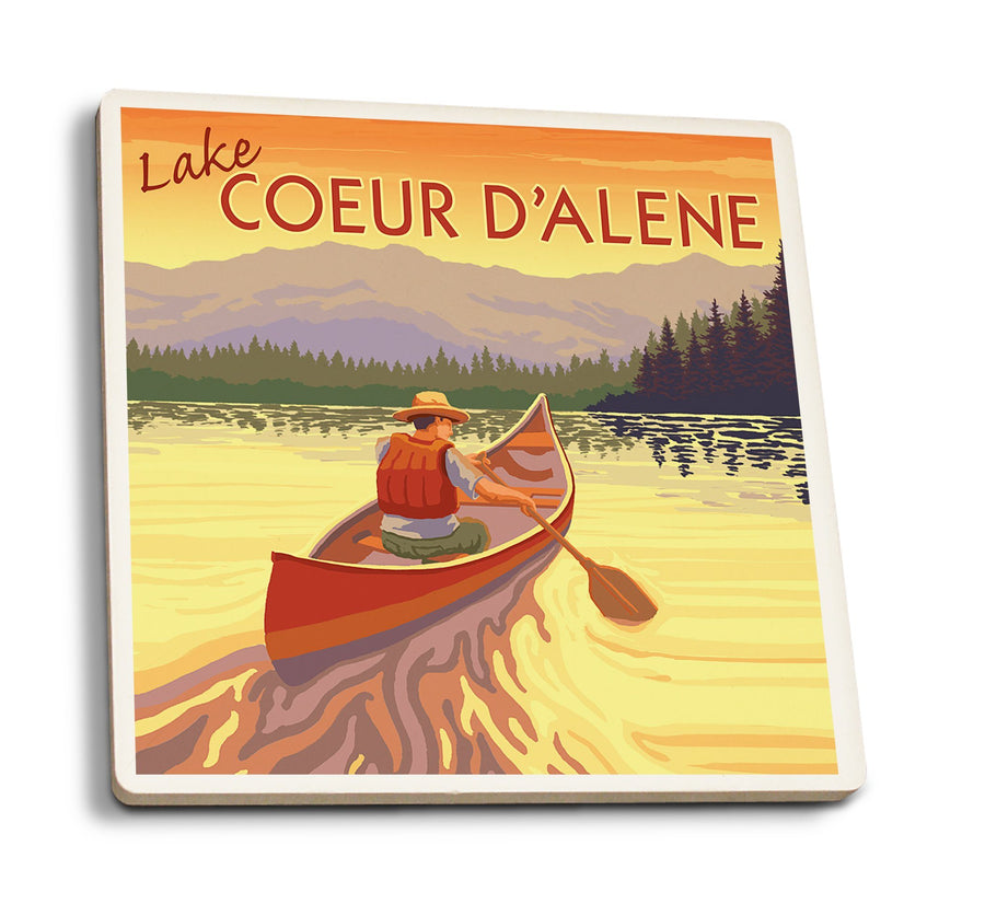 Coasters (Coeur D'Alene, Idaho, Canoe Scene, Lantern Press Artwork) Lifestyle-Coaster Lantern Press 