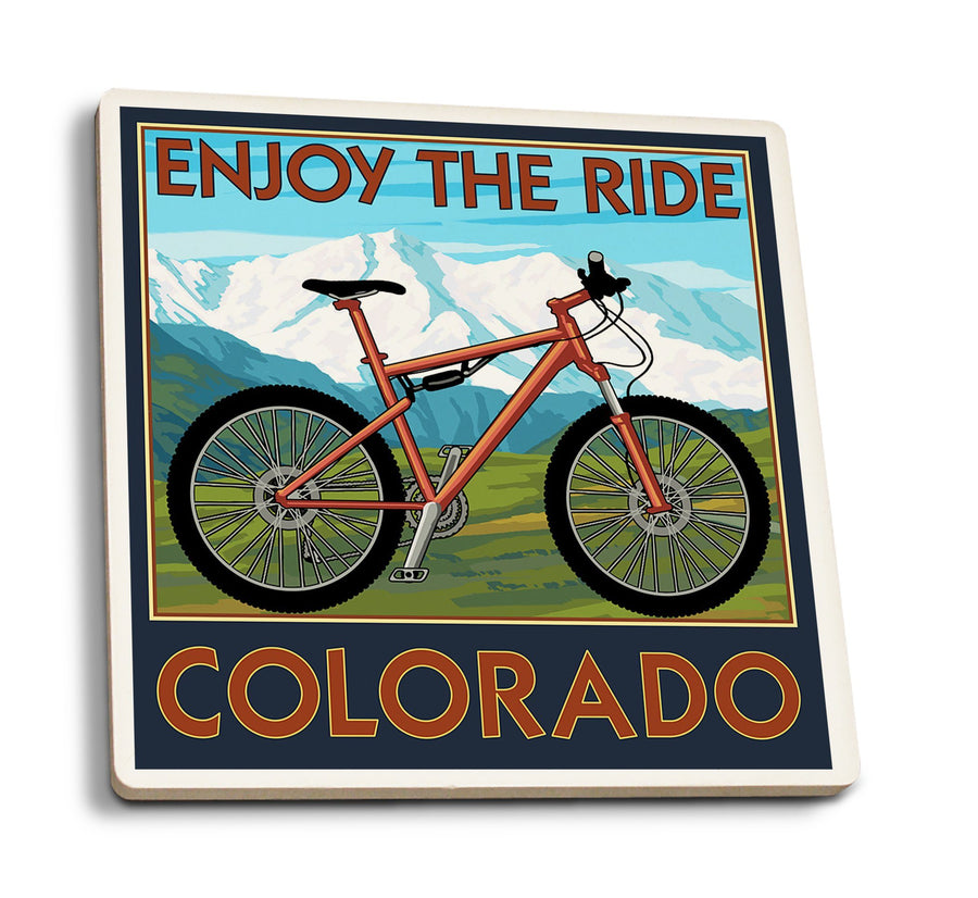 Coasters (Colorado, Enjoy the Ride, Mountain Bike, Lantern Press Artwork) Lifestyle-Coaster Lantern Press 