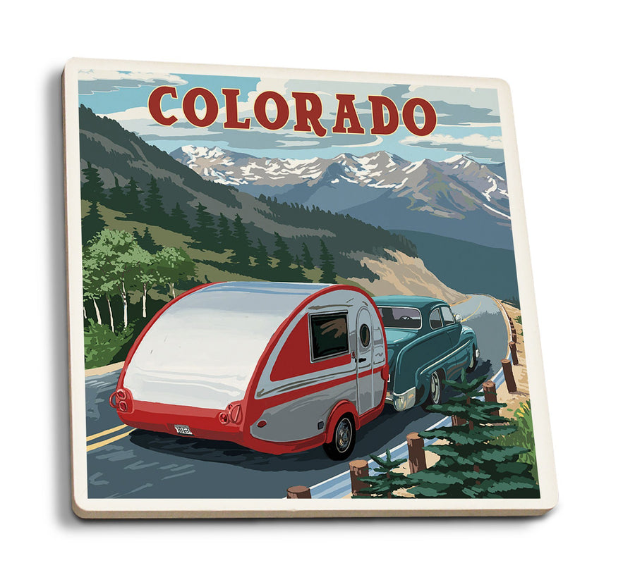 Coasters (Colorado, Retro Camper, Lantern Press Artwork) Lifestyle-Coaster Lantern Press 