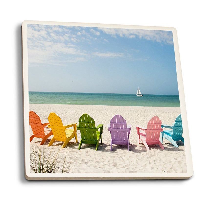 Coasters (Colorful Beach Chairs, Lantern Press Photography) Lifestyle-Coaster Lantern Press 