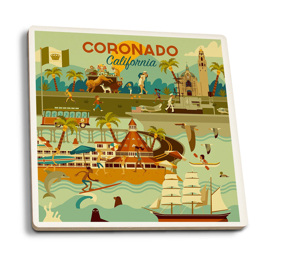 Coasters (Coronado, California, Geometric, Lantern Press Artwork) Lifestyle-Coaster Lantern Press 