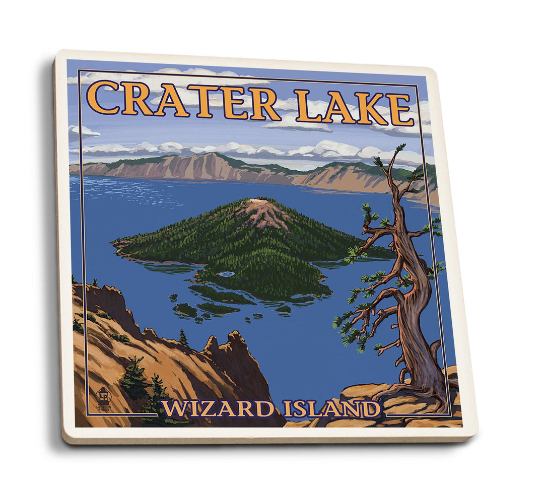 Coasters (Crater Lake, Oregon, Wizard Island View, Lantern Press Artwork) Lifestyle-Coaster Lantern Press 