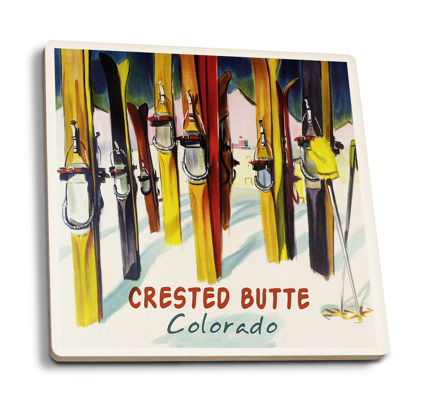 Coasters (Crested Butte, Colorado, Colorful Skis, Lantern Press Artwork) Lifestyle-Coaster Lantern Press 