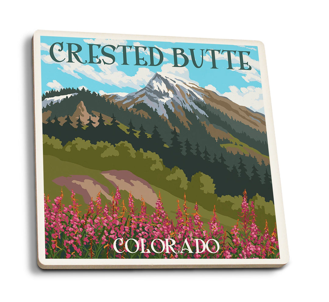 Coasters (Crested Butte, Colorado, Fireweed & Mountain, Lantern Press Artwork) Coasters Lantern Press 