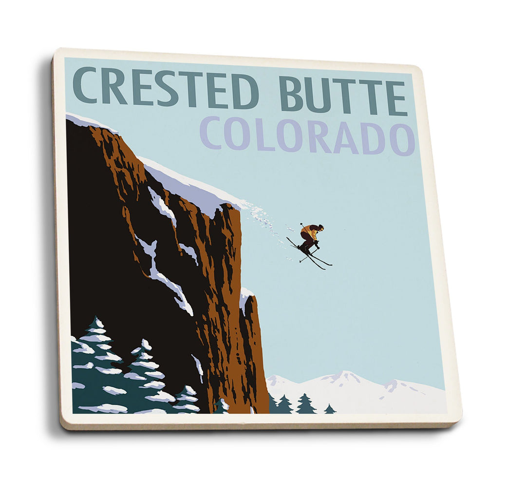 Coasters (Crested Butte, Colorado, Skier Jumping, Lantern Press Artwork) Lifestyle-Coaster Lantern Press 
