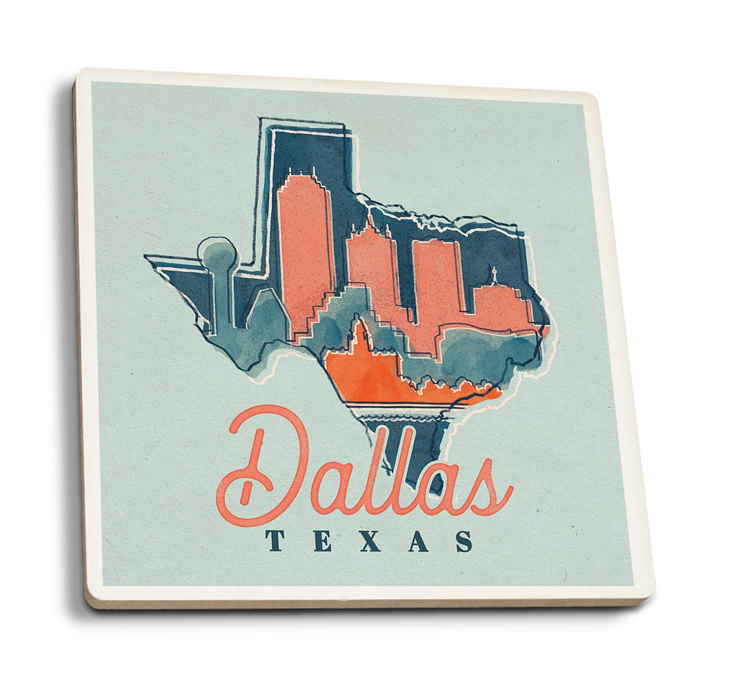 Coasters (Dallas, Texas, Whimsy City Collection, State and Skyline, Contour) Lifestyle-Coaster Lantern Press 
