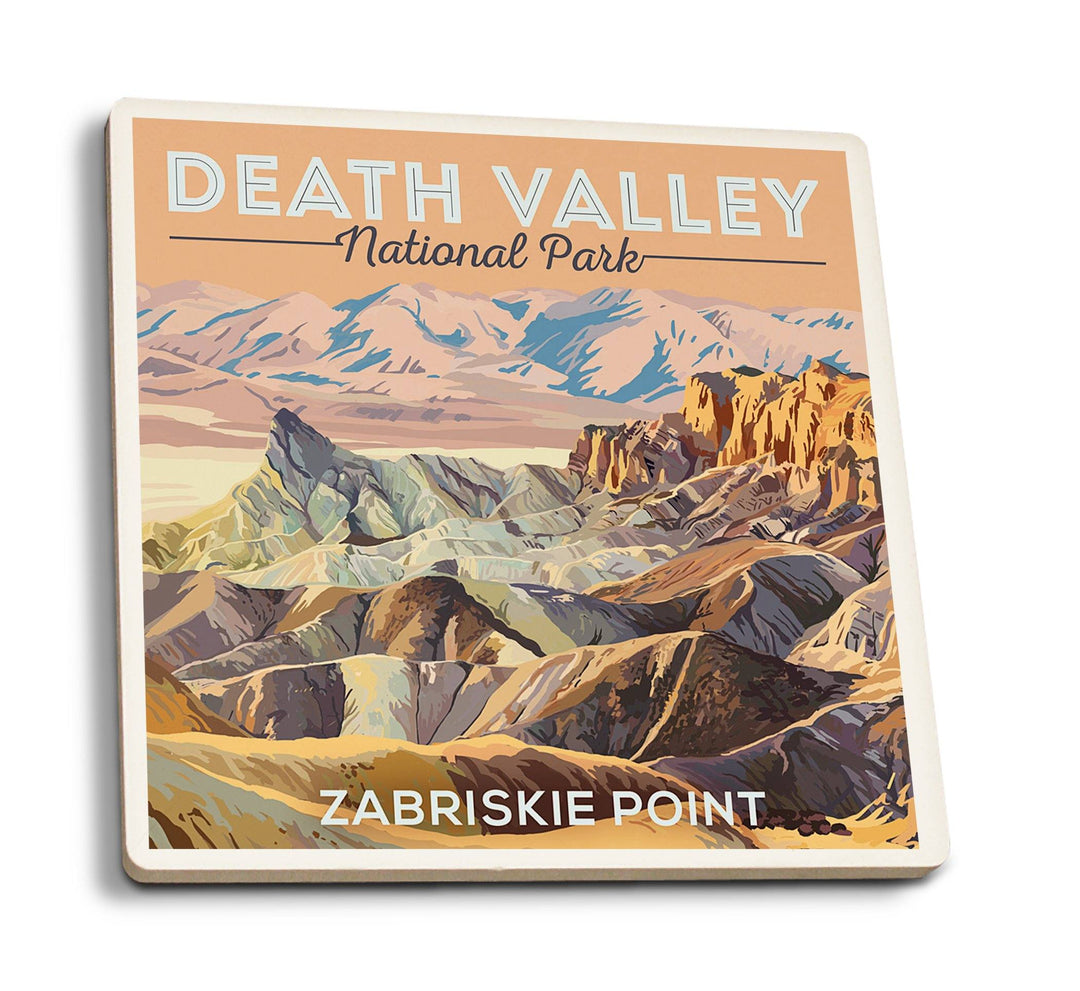 Coasters (Death Valley National Park, California, Zabriskie Point, Painterly National Park Series, Lantern Press Artwork) Lifestyle-Coaster Lantern Press 