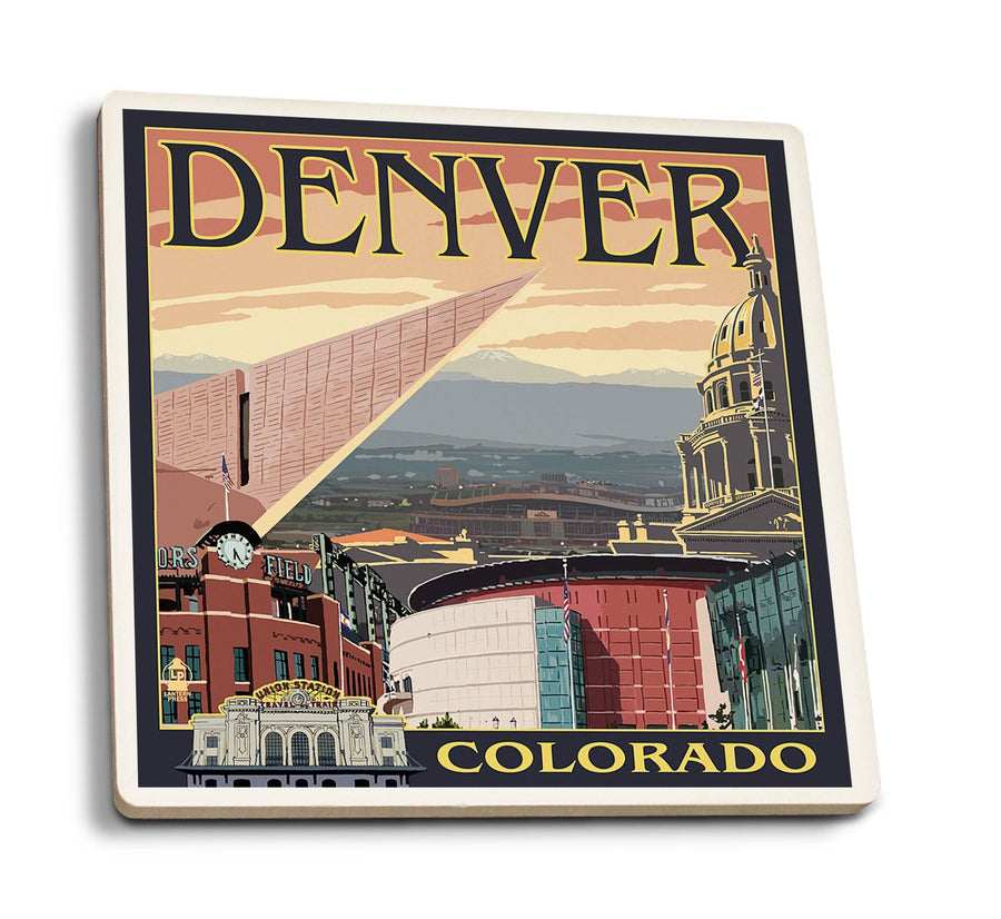 Coasters (Denver, Colorado, Skyline View, Lantern Press Artwork) Lifestyle-Coaster Lantern Press 
