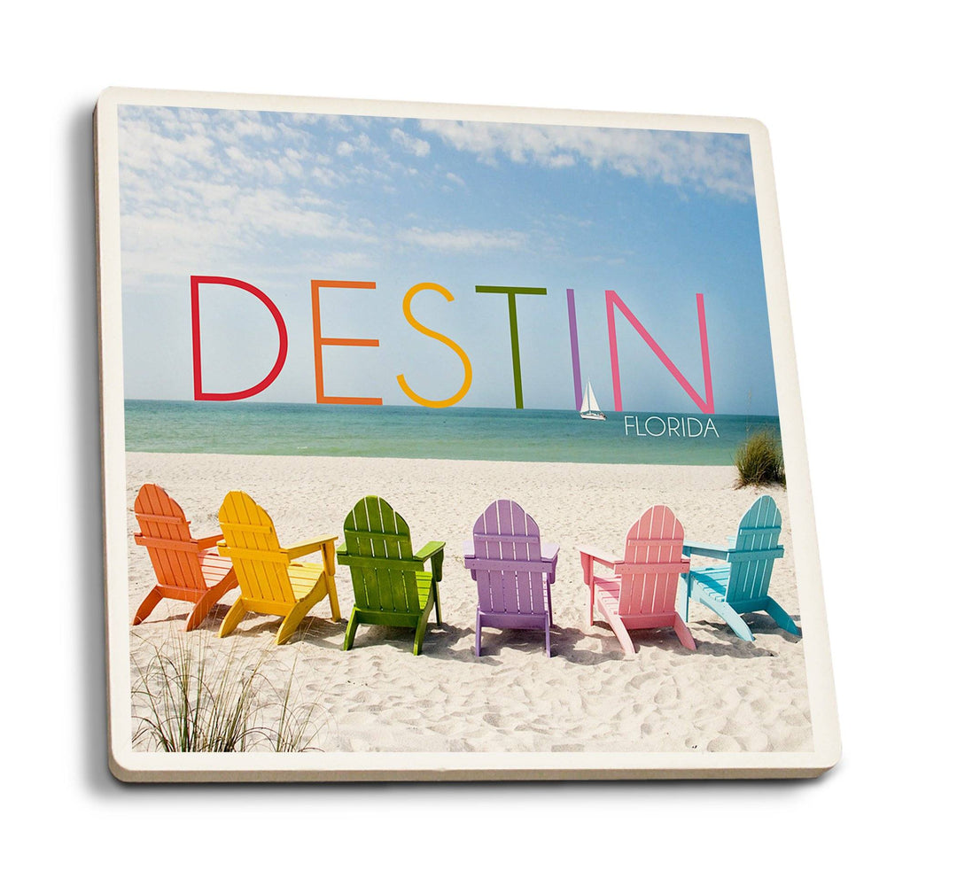 Coasters (Destin, Florida, Colorful Beach Chairs, Lantern Press Photography) Lifestyle-Coaster Lantern Press 