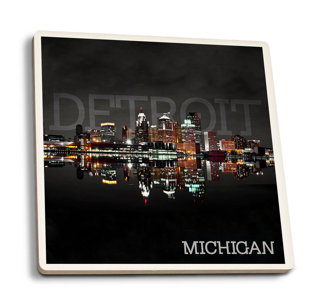 Coasters (Detroit, Michigan, City at Night, Lantern Press Photography) Lifestyle-Coaster Lantern Press 