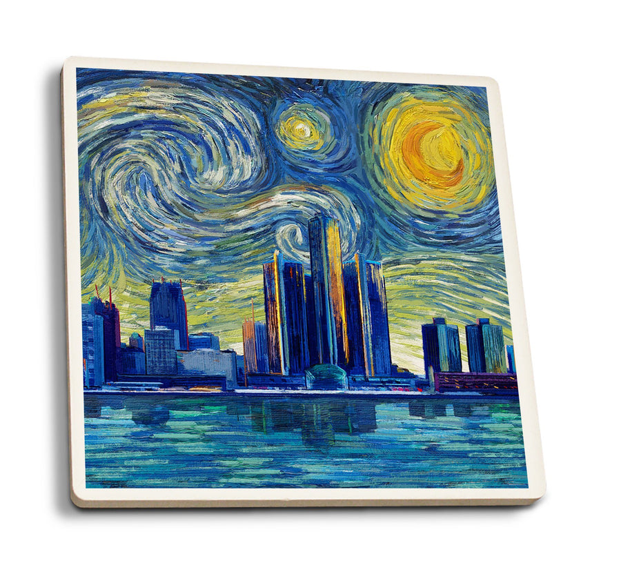 Coasters (Detroit, Michigan, Starry Night City Series, Lantern Press Artwork) Lifestyle-Coaster Lantern Press 
