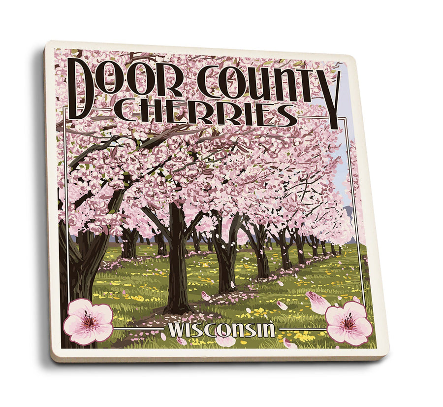 Coasters (Door County, Wisconsin, Cherry Blossoms, Lantern Press Artwork) Lifestyle-Coaster Lantern Press 