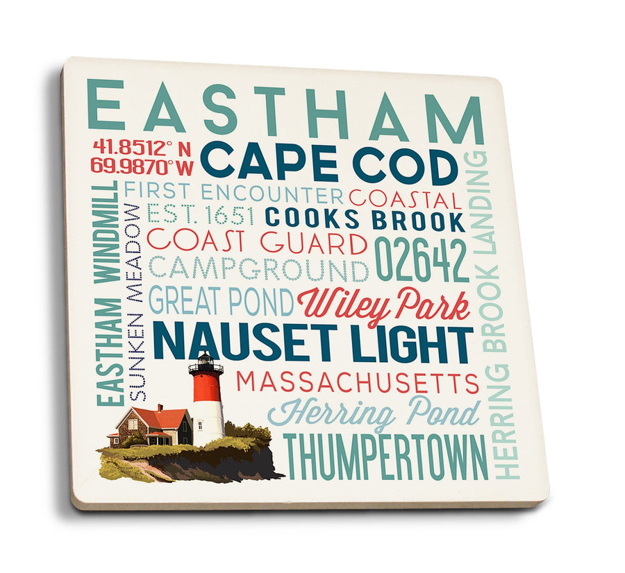 Coasters (Eastham, Massachusetts, Cape Cod, Typography, Lantern Press Artwork) Lifestyle-Coaster Lantern Press 