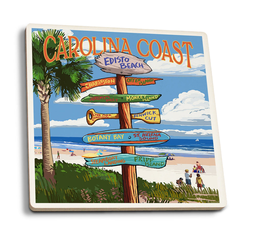 Coasters (Edisto Beach, South Carolina, Destinations Sign, Lantern Press Artwork) Lifestyle-Coaster Lantern Press 