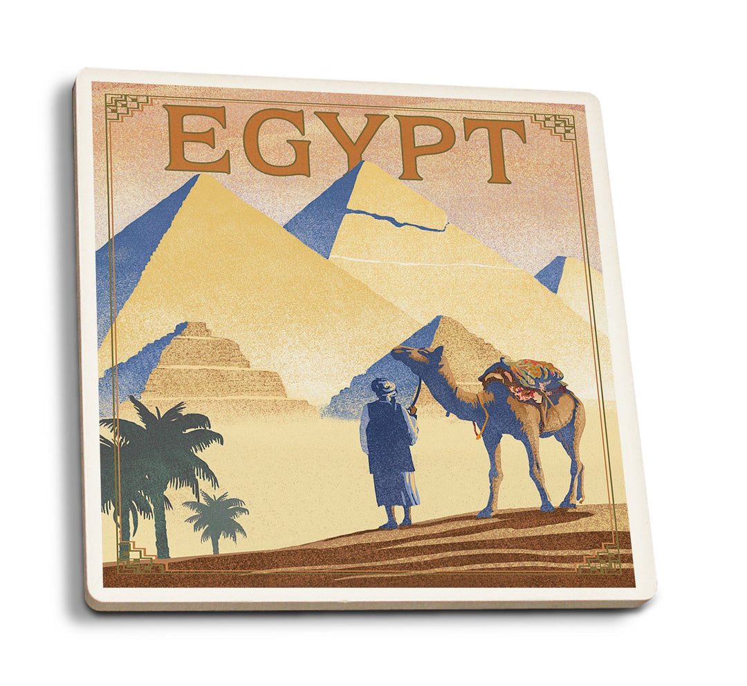 Coasters (Egypt, Pyramids, Lithograph Style, Lantern Press Artwork) Lifestyle-Coaster Lantern Press 