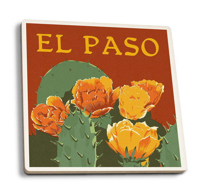 Coasters (El Paso, Prickly Pear Cactus, Letterpress, Lantern Press Artwork) Coasters Lantern Press 