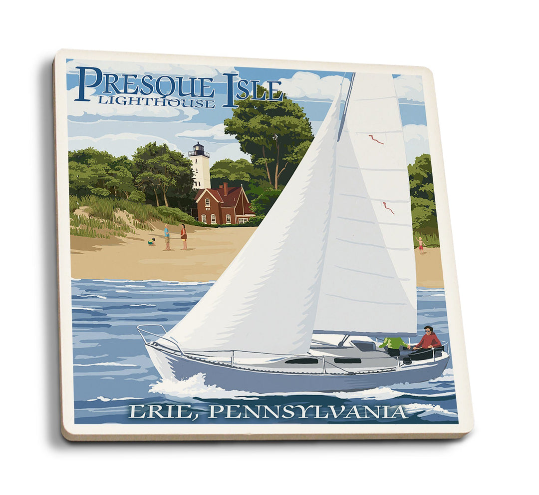 Coasters (Erie, Pennsylvania, Presque Isle Lighthouse, Lantern Press Artwork) Lifestyle-Coaster Lantern Press 
