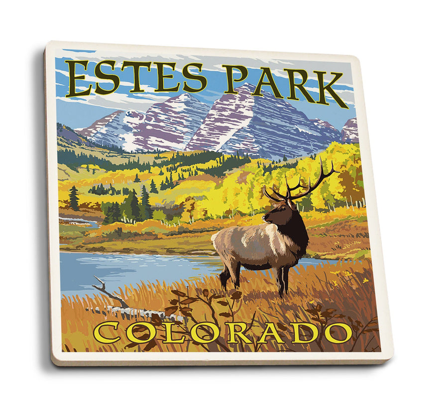 Coasters (Estes Park, Colorado, Mountains & Elk, Lantern Press Artwork) Lifestyle-Coaster Lantern Press 