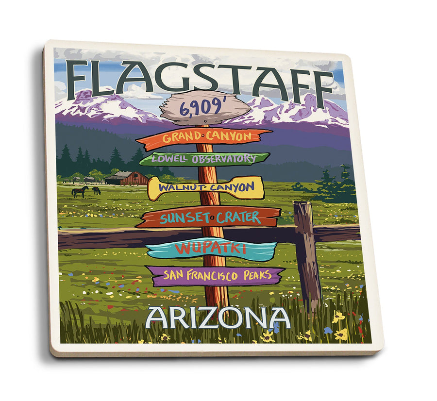 Coasters (Flagstaff, Arizona, Destination Signpost, Lantern Press Artwork) Coasters Lantern Press 