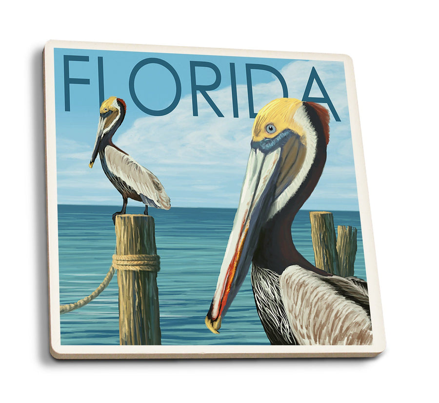 Coasters (Florida, Brown Pelicans, Lantern Press Artwork) Lifestyle-Coaster Lantern Press 