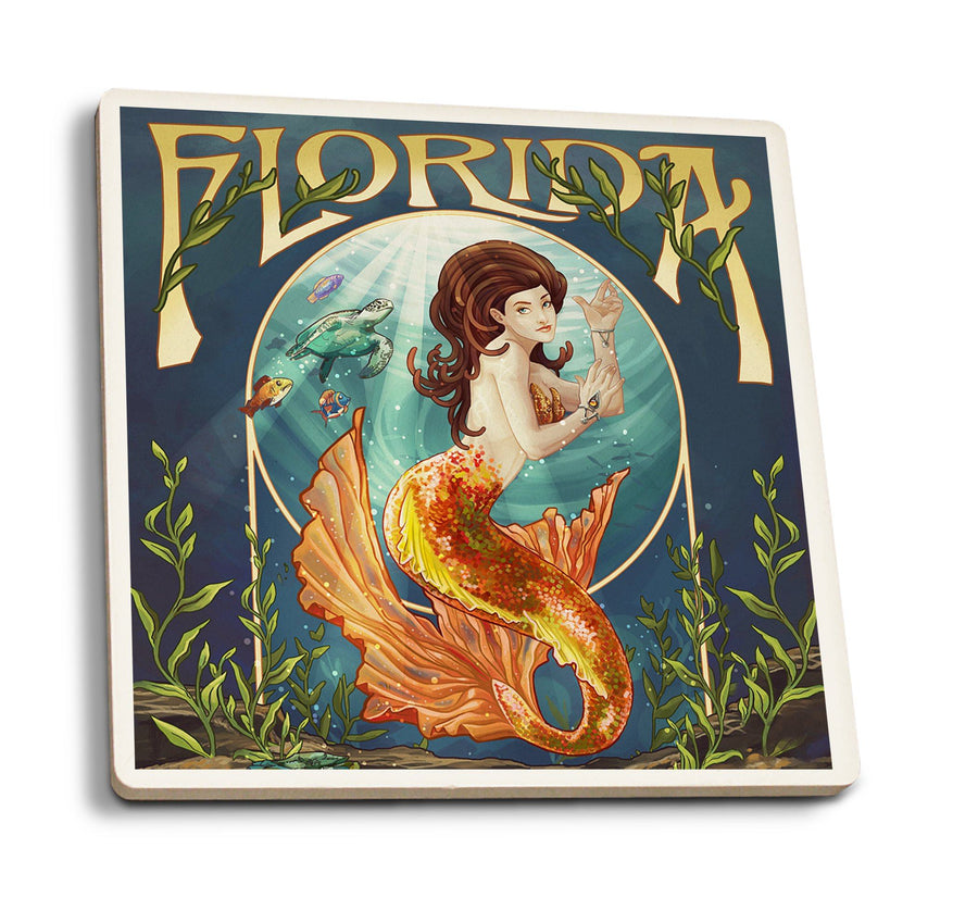 Coasters (Florida, Mermaid, Lantern Press Artwork) Lifestyle-Coaster Lantern Press 