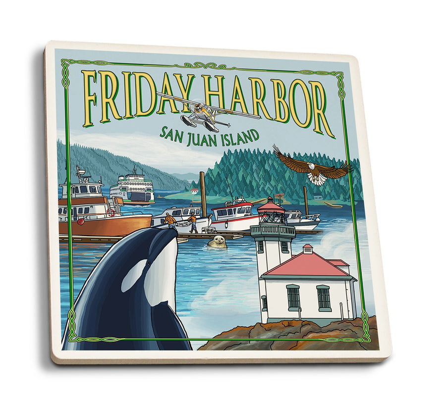Coasters (Friday Harbor, San Juan Island, Washington, Views, Lantern Press Artwork) Lifestyle-Coaster Lantern Press 
