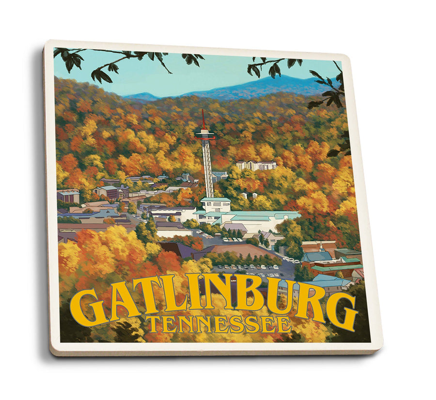 Coasters (Gatlinburg, Tennesseee, Town Scene, Lantern Press Artwork) Lifestyle-Coaster Lantern Press 