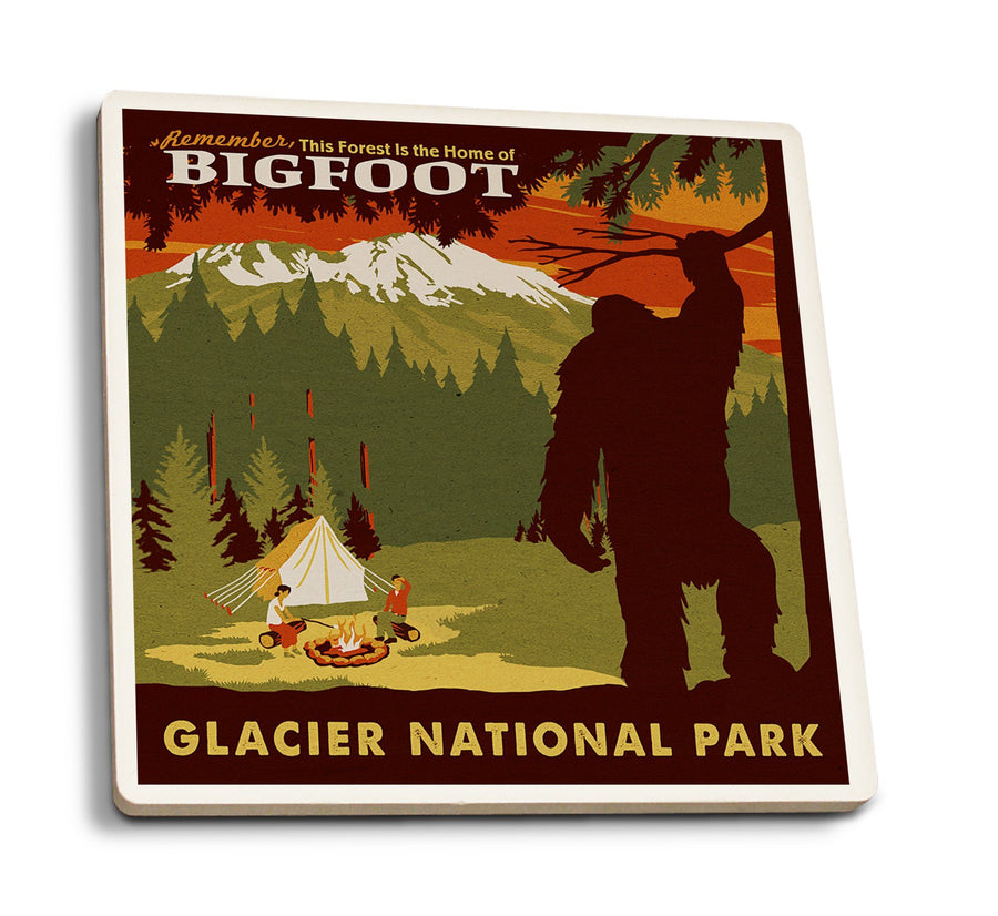 Coasters (Glacier National Park, Montana, Home of Bigfoot, Lantern Press Artwork) Lifestyle-Coaster Nightingale Boutique 