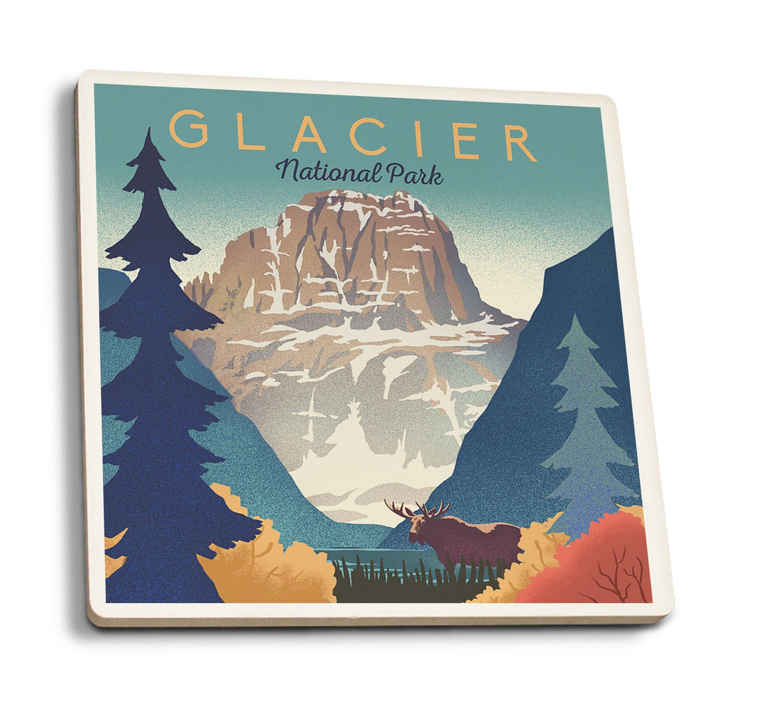 Coasters (Glacier National Park, Mountain Scene, Lithograph, Lantern Press Artwork) Lifestyle-Coaster Lantern Press 