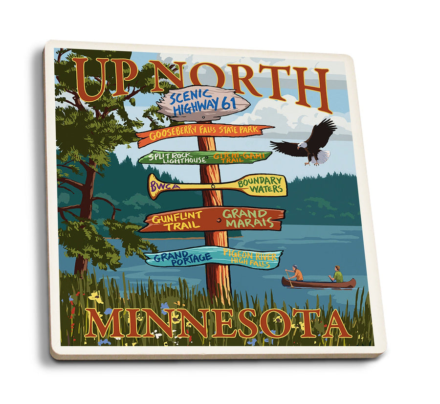 Coasters (Gooseberry Falls, Minnesota, Destinations Sign, Lantern Press Artwork) Lifestyle-Coaster Lantern Press 