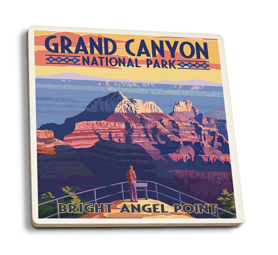 Coasters (Grand Canyon National Park, Arizona, Bright Angel Point, Lantern Press Artwork) Lifestyle-Coaster Lantern Press 