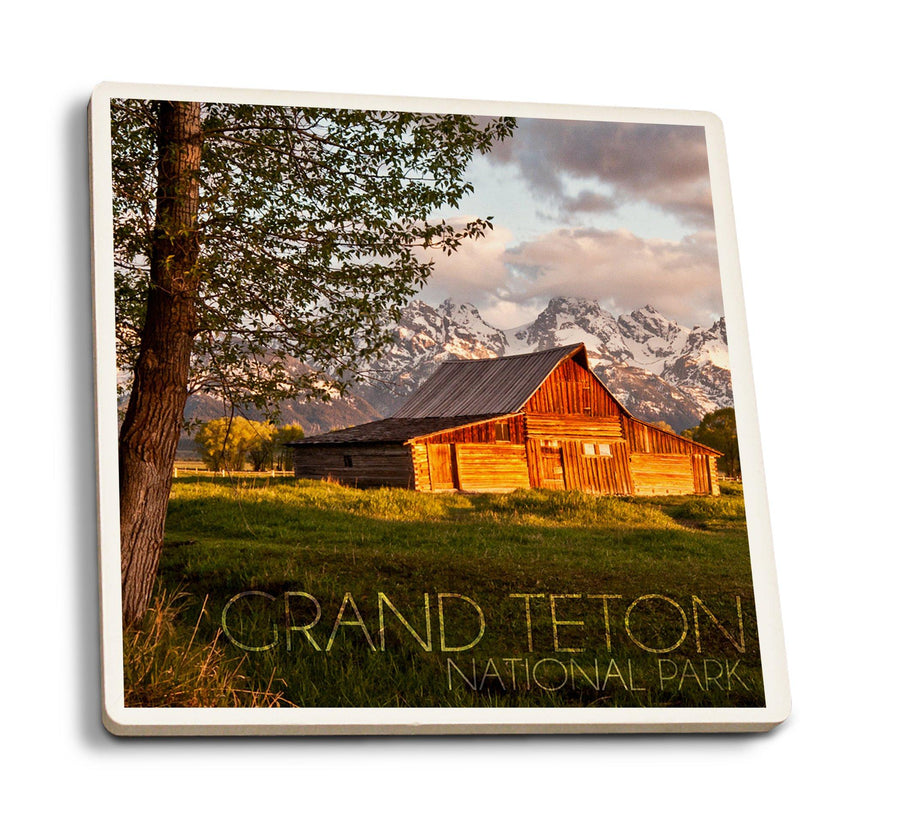 Coasters (Grand Teton National Park, Wyoming, Barn & Tree, Lantern Press Photography) Lifestyle-Coaster Lantern Press 