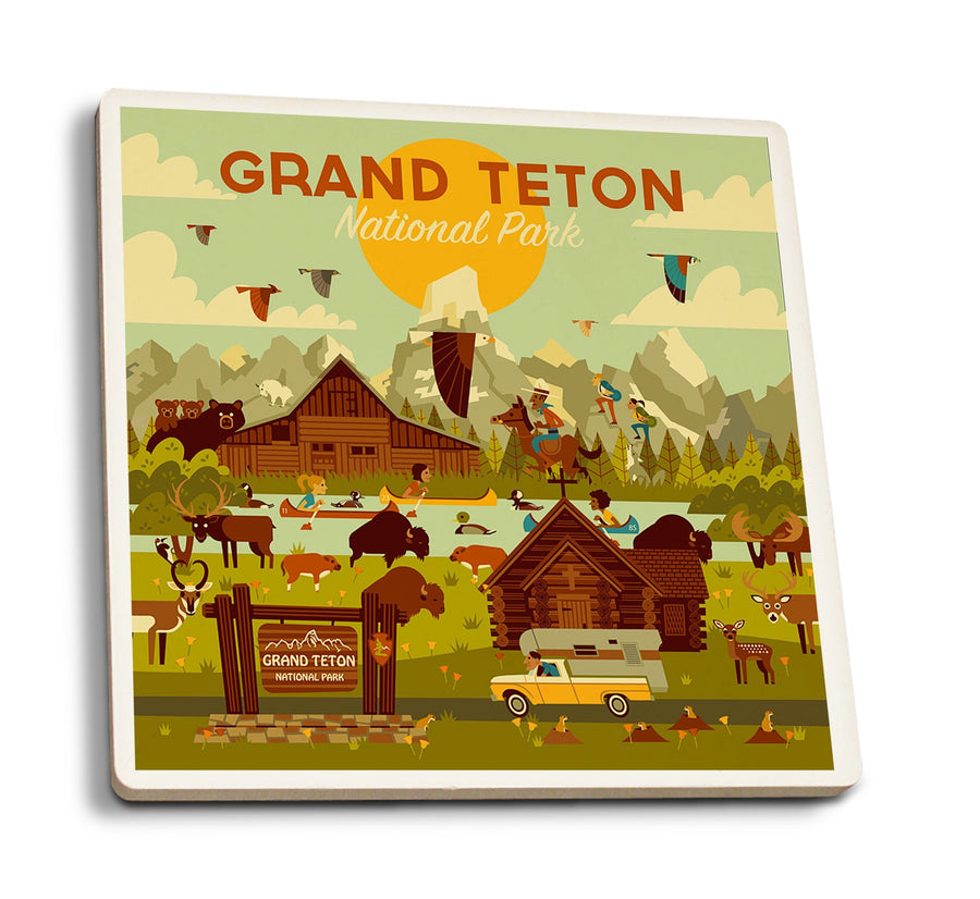 Coasters (Grand Teton National Park, Wyoming, Geometric National Park Series, Lantern Press Artwork) Lifestyle-Coaster Lantern Press 