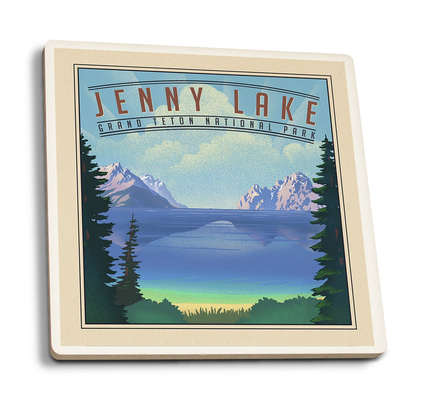 Coasters (Grand Teton National Park, Wyoming, Jenny Lake, Lithograph National Park Series, Lantern Press Artwork) Lifestyle-Coaster Lantern Press 
