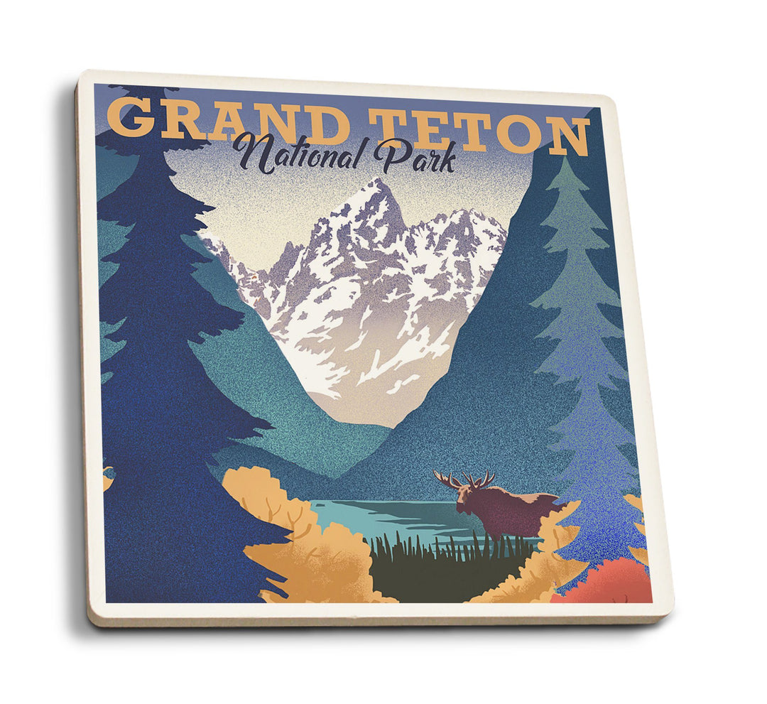 Coasters (Grand Teton National Park, Wyoming, Lithograph, Lantern Press Artwork) Lifestyle-Coaster Nightingale Boutique 