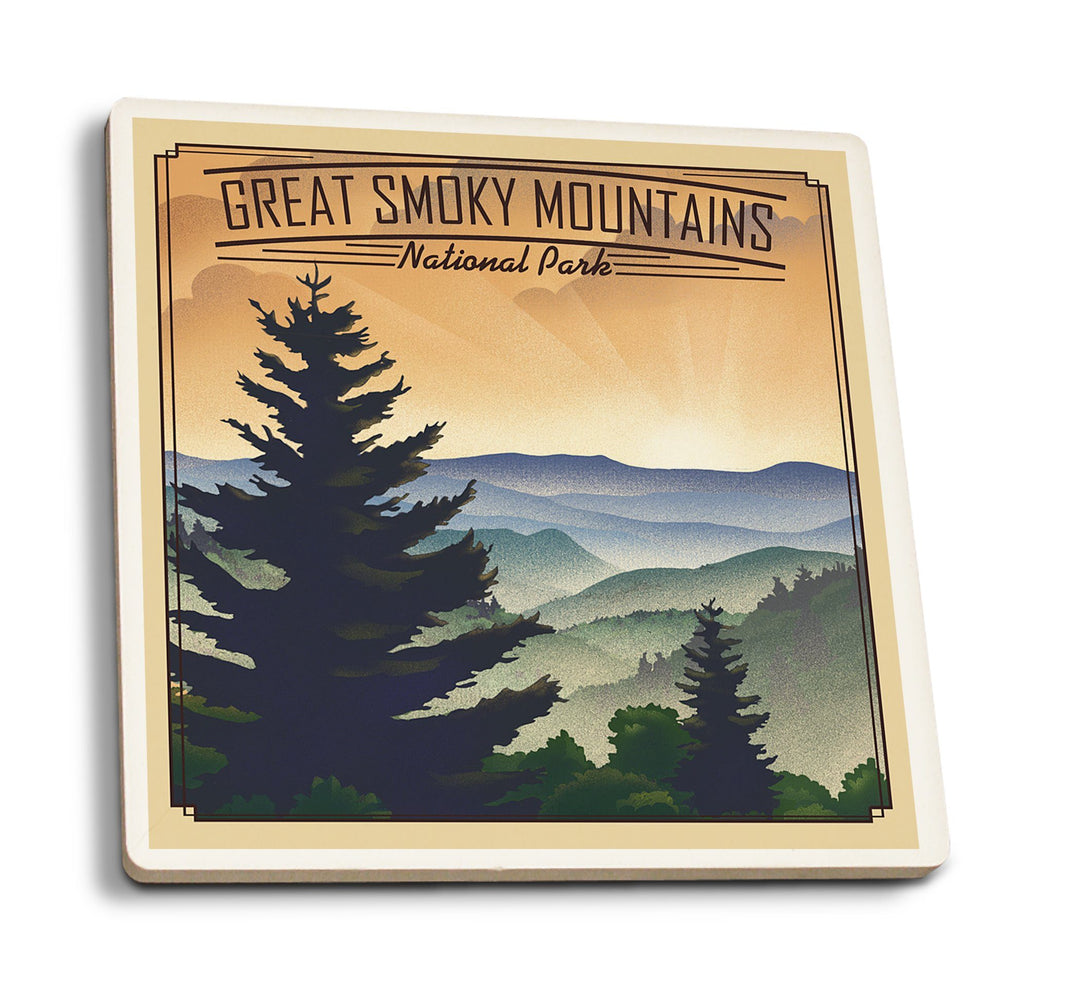 Coasters (Great Smoky Mountains National Park, Newfound Gap, Lithograph National Park Series, Lantern Press Artwork) Lifestyle-Coaster Lantern Press 