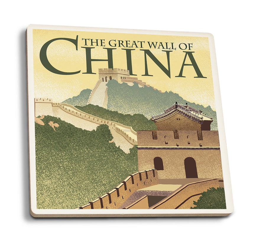 Coasters (Great Wall of China, Lithograph Style, Lantern Press Artwork) Lifestyle-Coaster Lantern Press 
