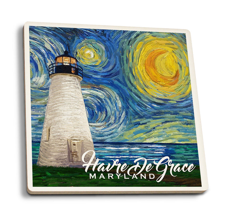 Coasters (Havre De Grace, Maryland, Lighthouse, Starry Night, Lantern Press Artwork) Lifestyle-Coaster Lantern Press 