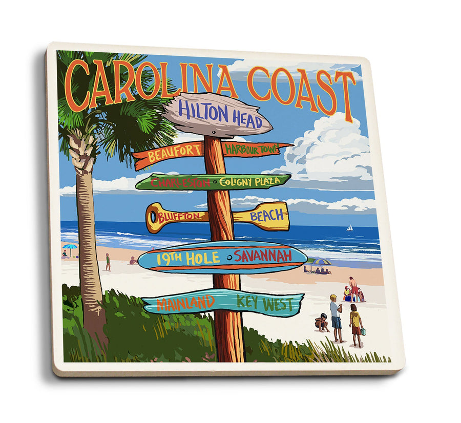 Coasters (Hilton Head, South Carolina, Destinations Sign, Lantern Press Artwork) Lifestyle-Coaster Lantern Press 