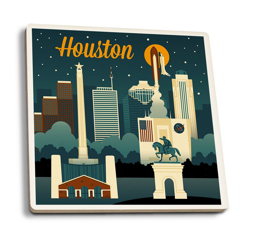 Coasters (Houston, Texas, Retro Skyline, Lantern Press Artwork) Lifestyle-Coaster Lantern Press 