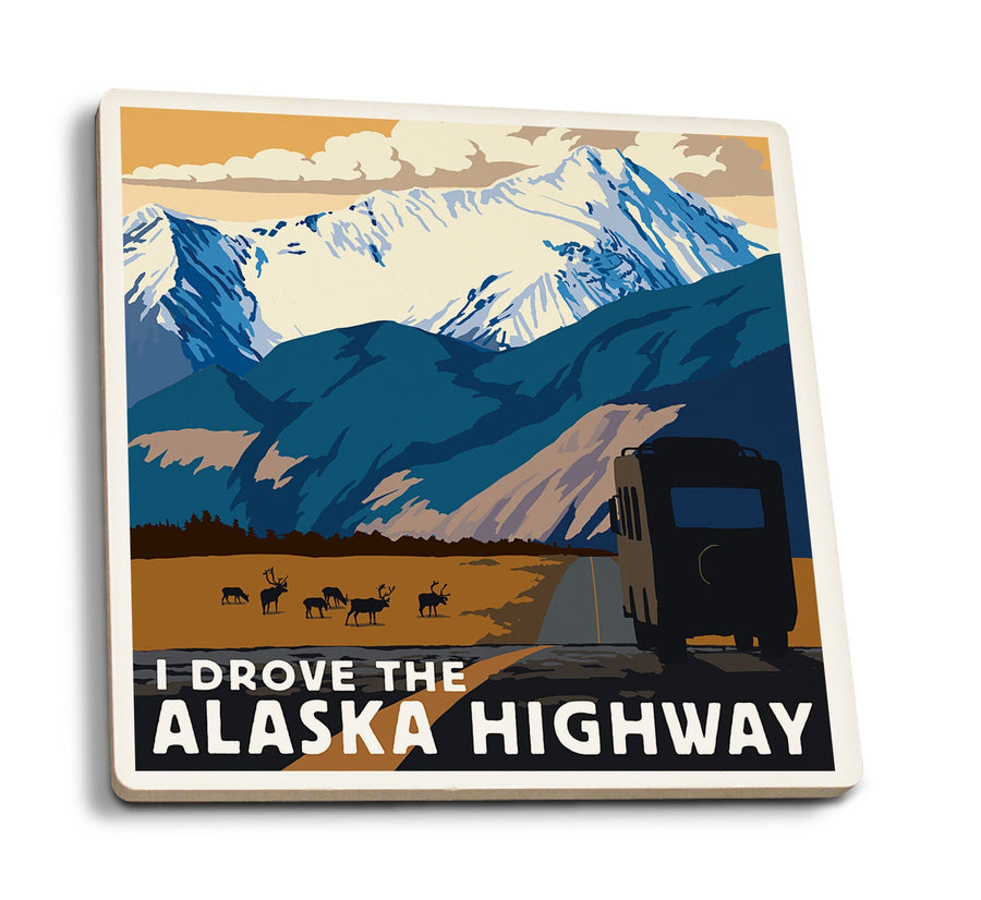 Coasters (I drove the Alaska Highway, Lantern Press Artwork) Lifestyle-Coaster Lantern Press 