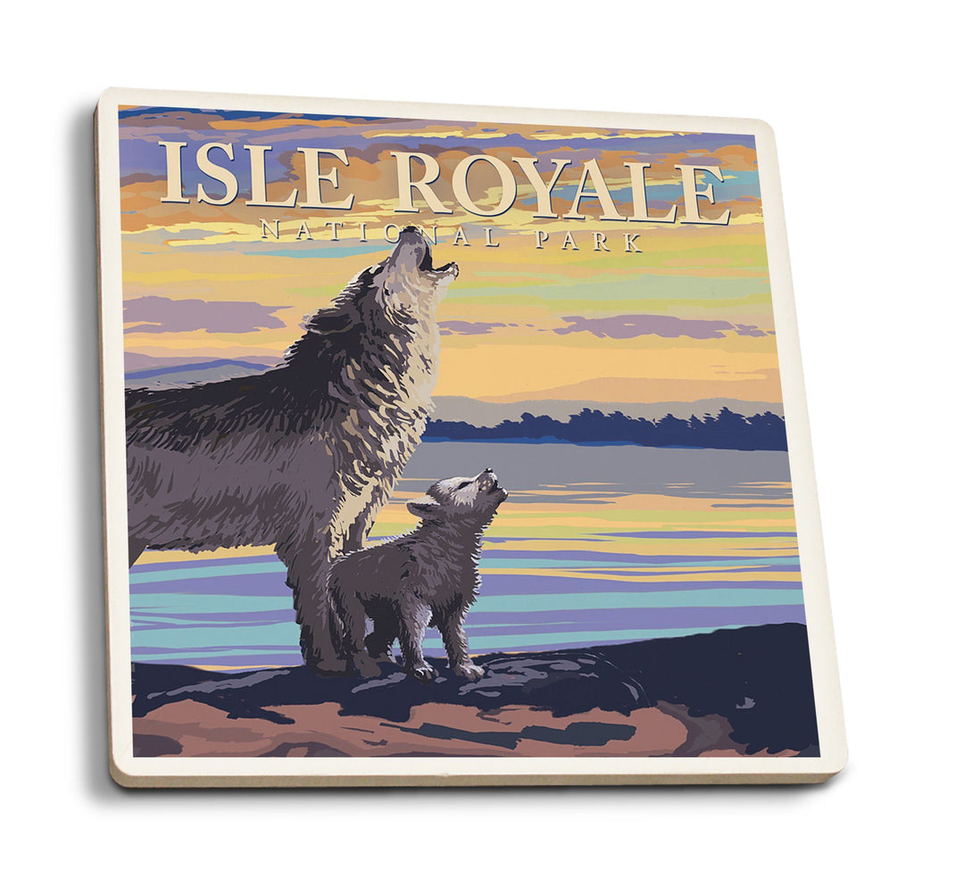 Coasters (Isle Royale National Park, Michigan, Wolf & Cub, Lantern Press Artwork) Lifestyle-Coaster Lantern Press 