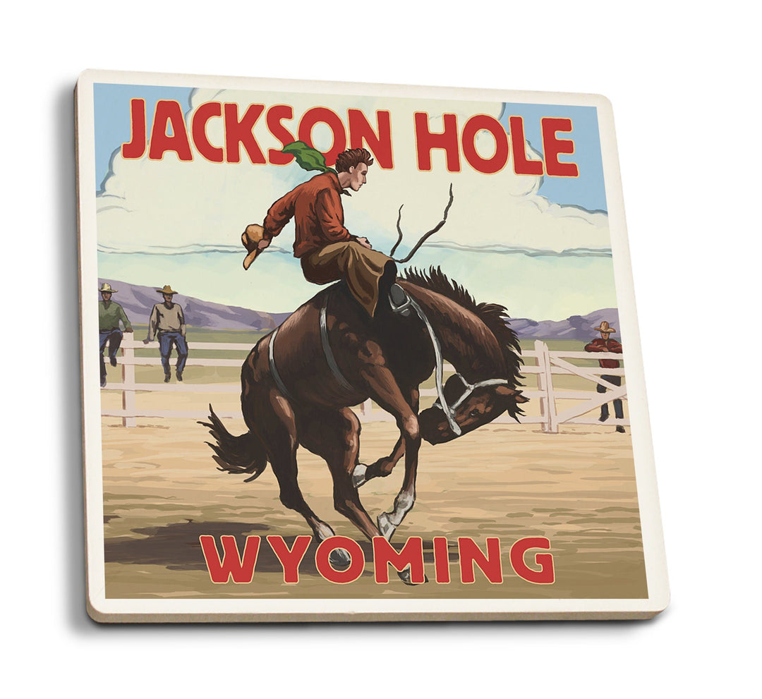 Coasters (Jackson Hole, Wyoming, Bucking Bronco, Lantern Press Artwork) Lifestyle-Coaster Lantern Press 